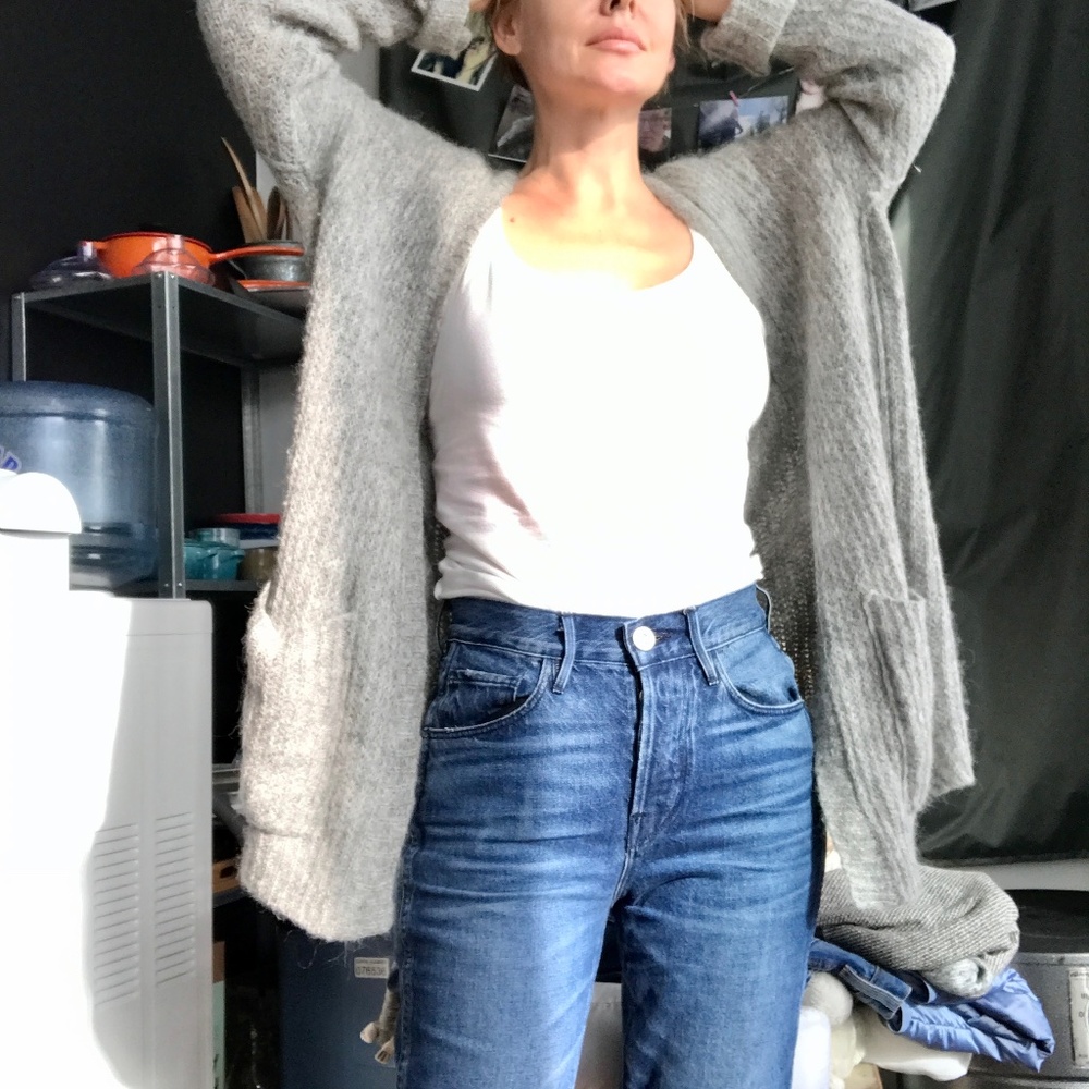 FREE PEOPLE Cardigan XS Light Grey Alpaca
